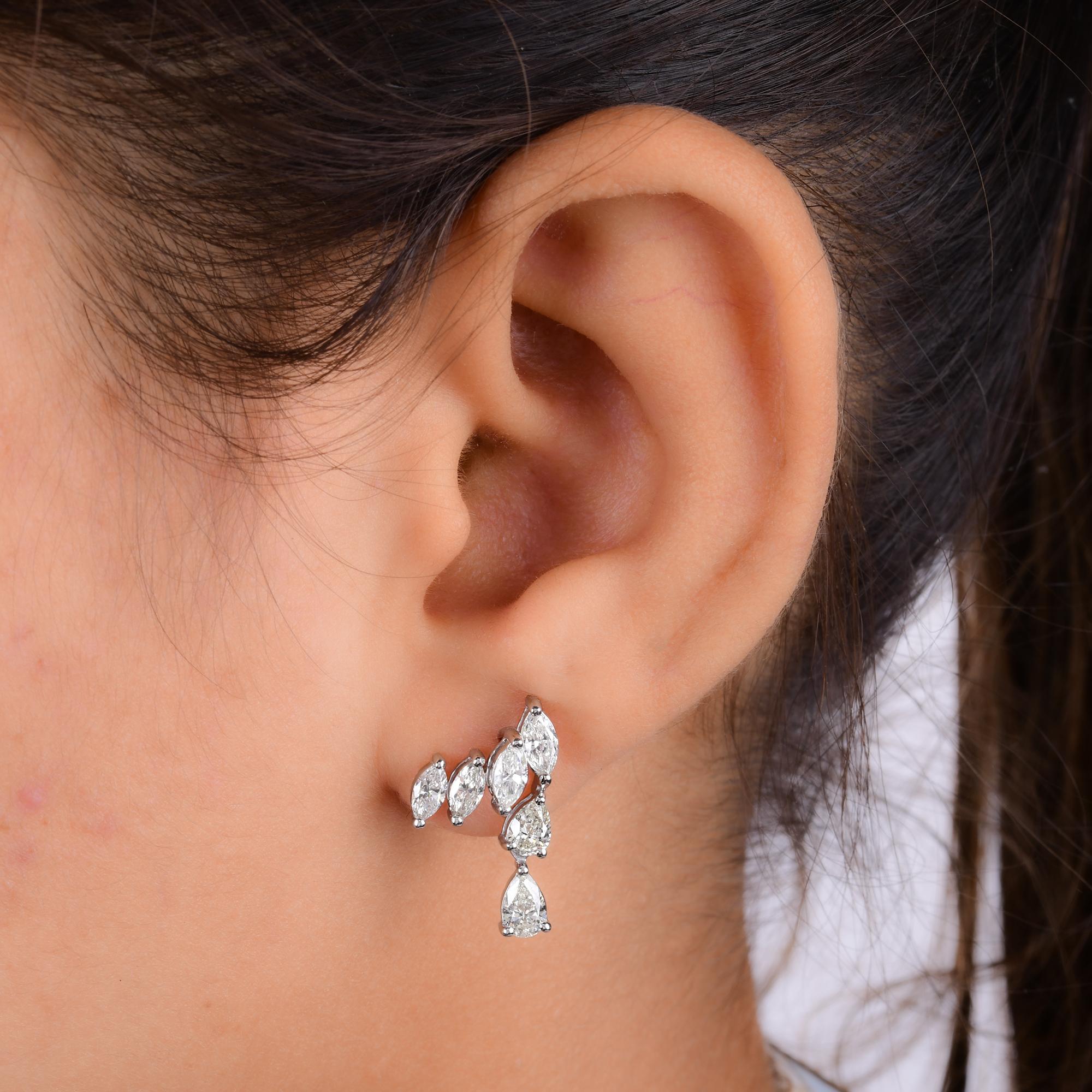 Modern Natural 2.26 Carat Pear & Marquise Diamond Earrings 14 Karat White Gold Jewelry For Sale