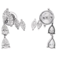 Natural 2.26 Carat Pear & Marquise Diamond Earrings 14 Karat White Gold Jewelry