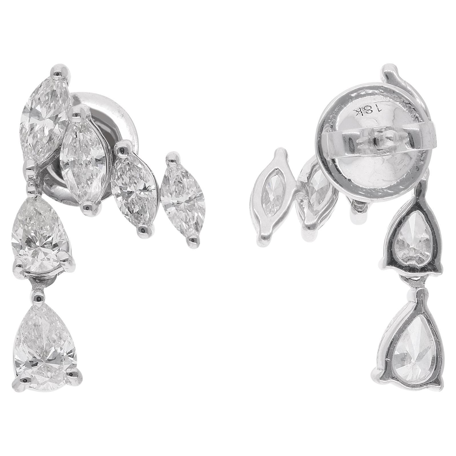 Natural 2.26 Carat Pear & Marquise Diamond Earrings 18 Karat White Gold Jewelry