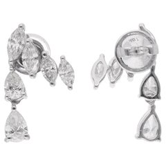 Natural 2.26 Carat Pear & Marquise Diamond Earrings 18 Karat White Gold Jewelry