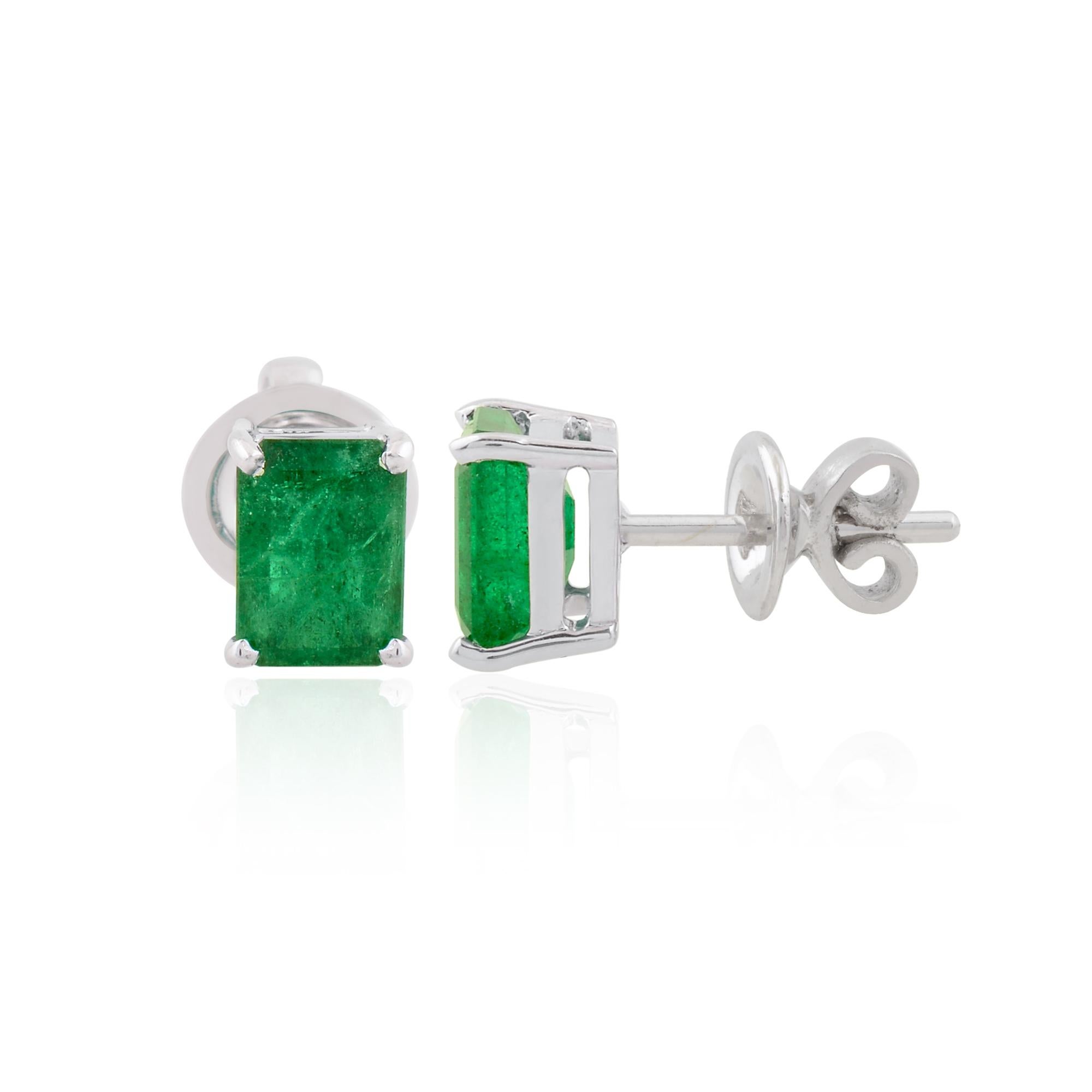 The classic stud design of these earrings makes them versatile and timeless, perfect for any occasion and ensemble. Whether worn as everyday accessories or paired with formal attire, these Zambian Emerald Gemstone Stud Earrings effortlessly elevate
