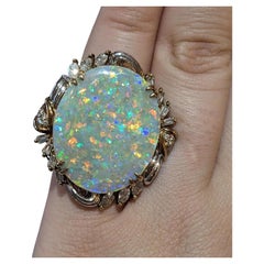 Natural 22.69 ct Opal and Diamond Ring in Platinum and 18k Yellow Gold