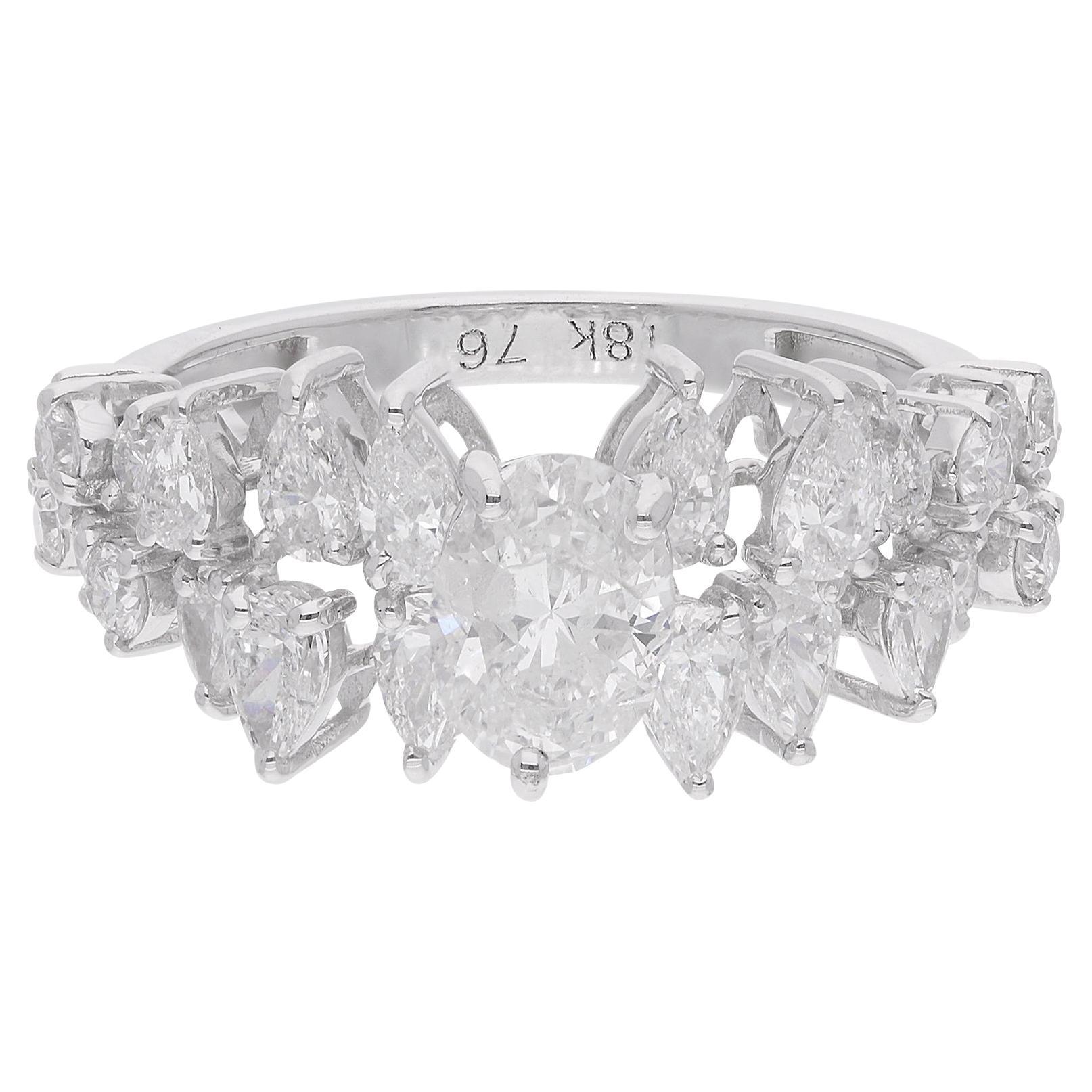 Bague promesse en or blanc 18 carats, diamant ovale et poire de 2,27 carats