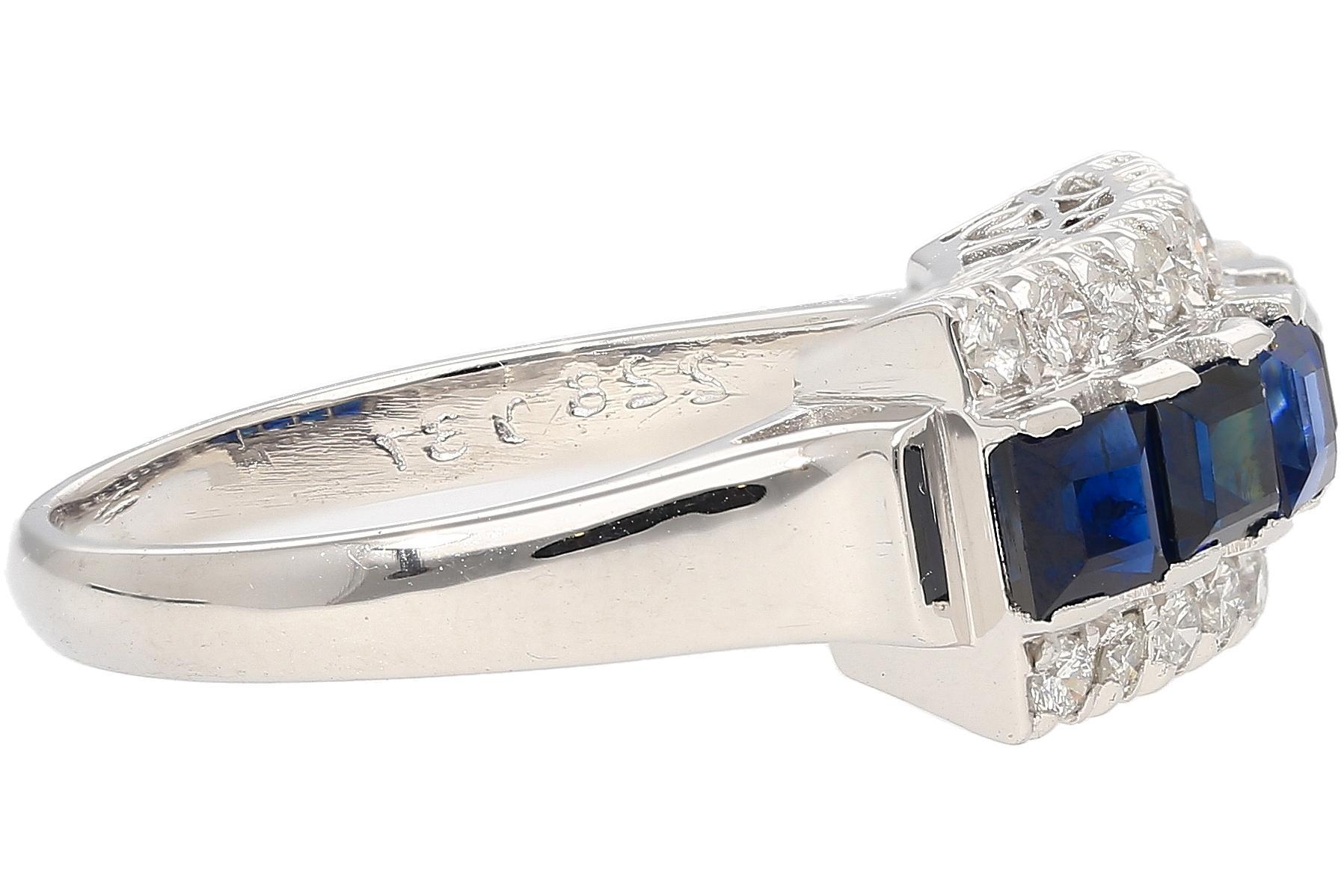 Natural 2.28 Carat Blue Sapphire & Diamond Cluster 5 Stone Platinum Ring In New Condition For Sale In Miami, FL