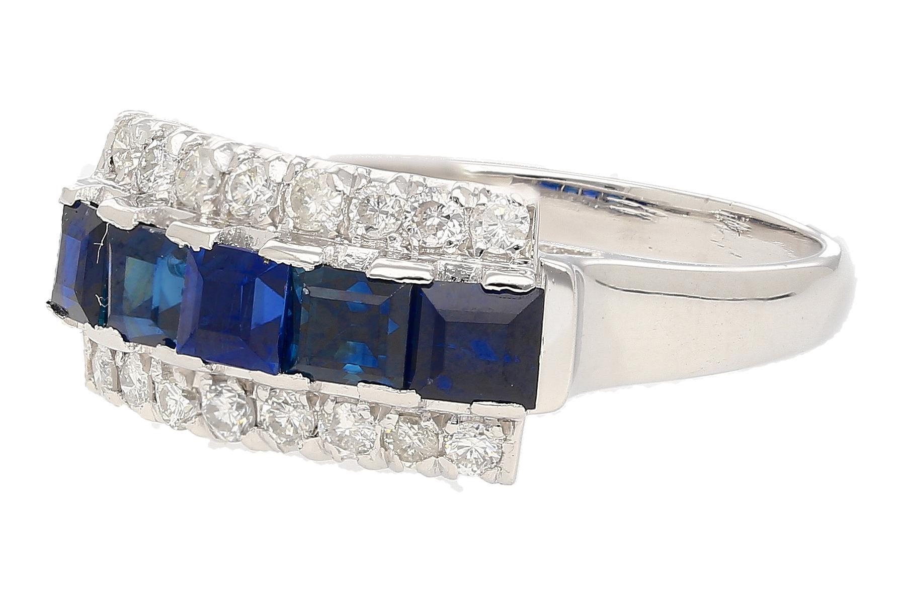 Natural 2.28 Carat Blue Sapphire & Diamond Cluster 5 Stone Platinum Ring For Sale 1