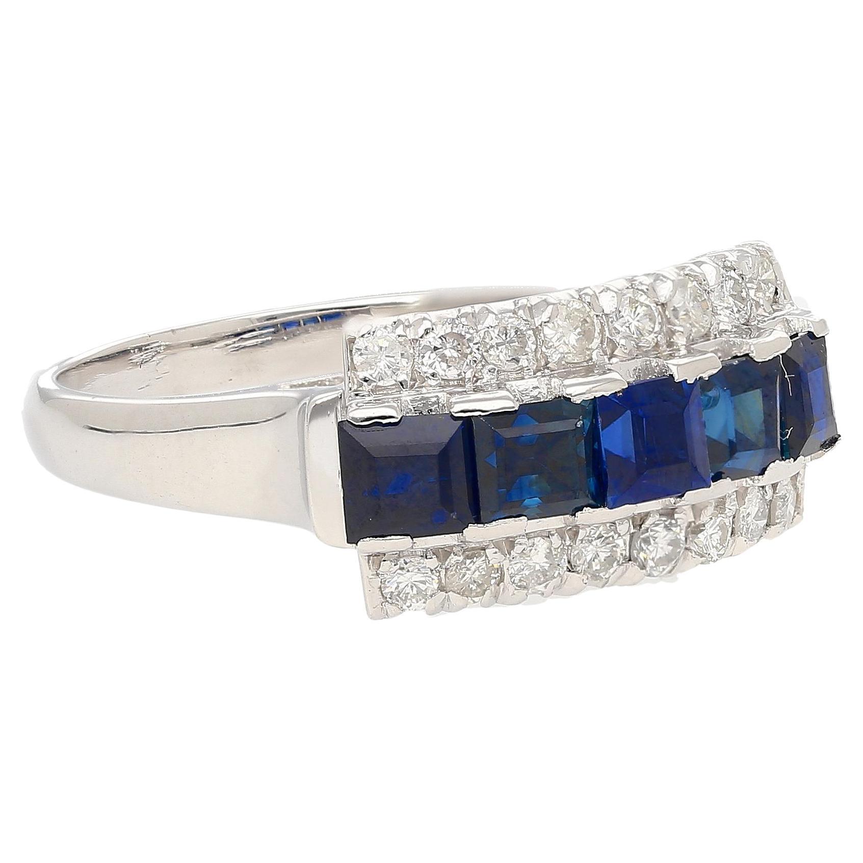 Natural 2.28 Carat Blue Sapphire & Diamond Cluster 5 Stone Platinum Ring For Sale