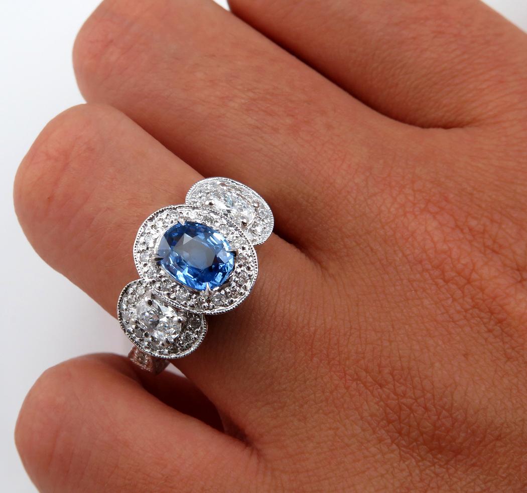 Natural 2.28 Carat Blue Sapphire and Diamond Anniversary White Gold Ring 5