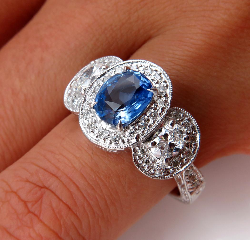 Natural 2.28 Carat Blue Sapphire and Diamond Anniversary White Gold Ring 7