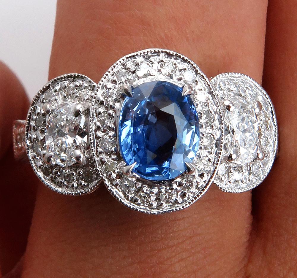 Women's Natural 2.28 Carat Blue Sapphire and Diamond Anniversary White Gold Ring