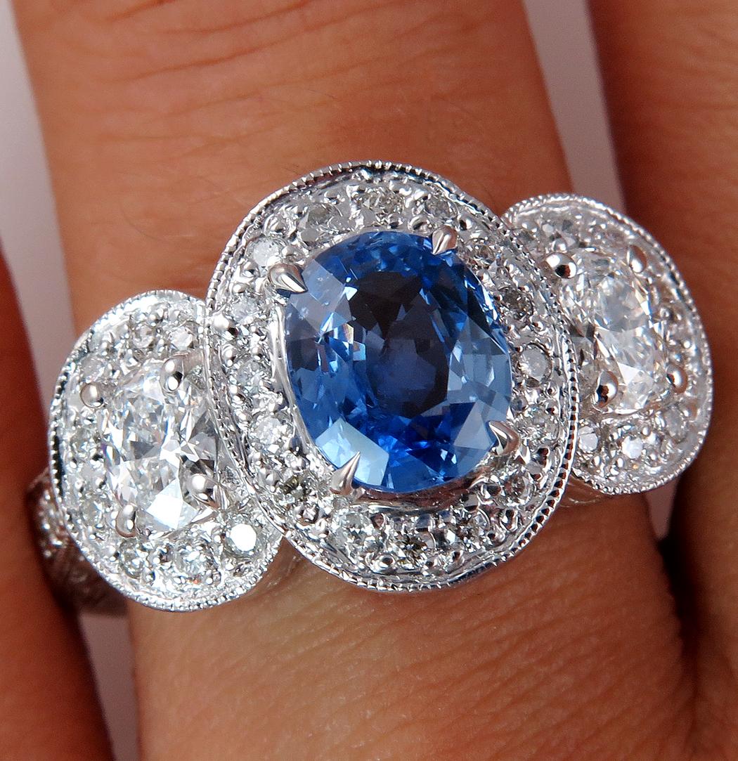 Natural 2.28 Carat Blue Sapphire and Diamond Anniversary White Gold Ring 1