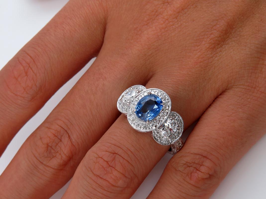 Natural 2.28 Carat Blue Sapphire and Diamond Anniversary White Gold Ring 4