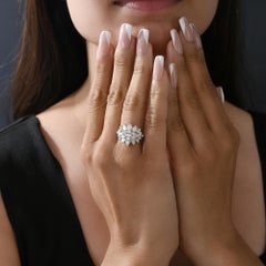 2 Carat Pear Marquise Natural Diamond Cluster Ring 18K White Gold Antique Ring