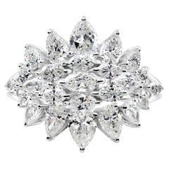 2 Carat Pear Marquise Natural Diamond Cluster Ring 18K White Gold Antique Ring