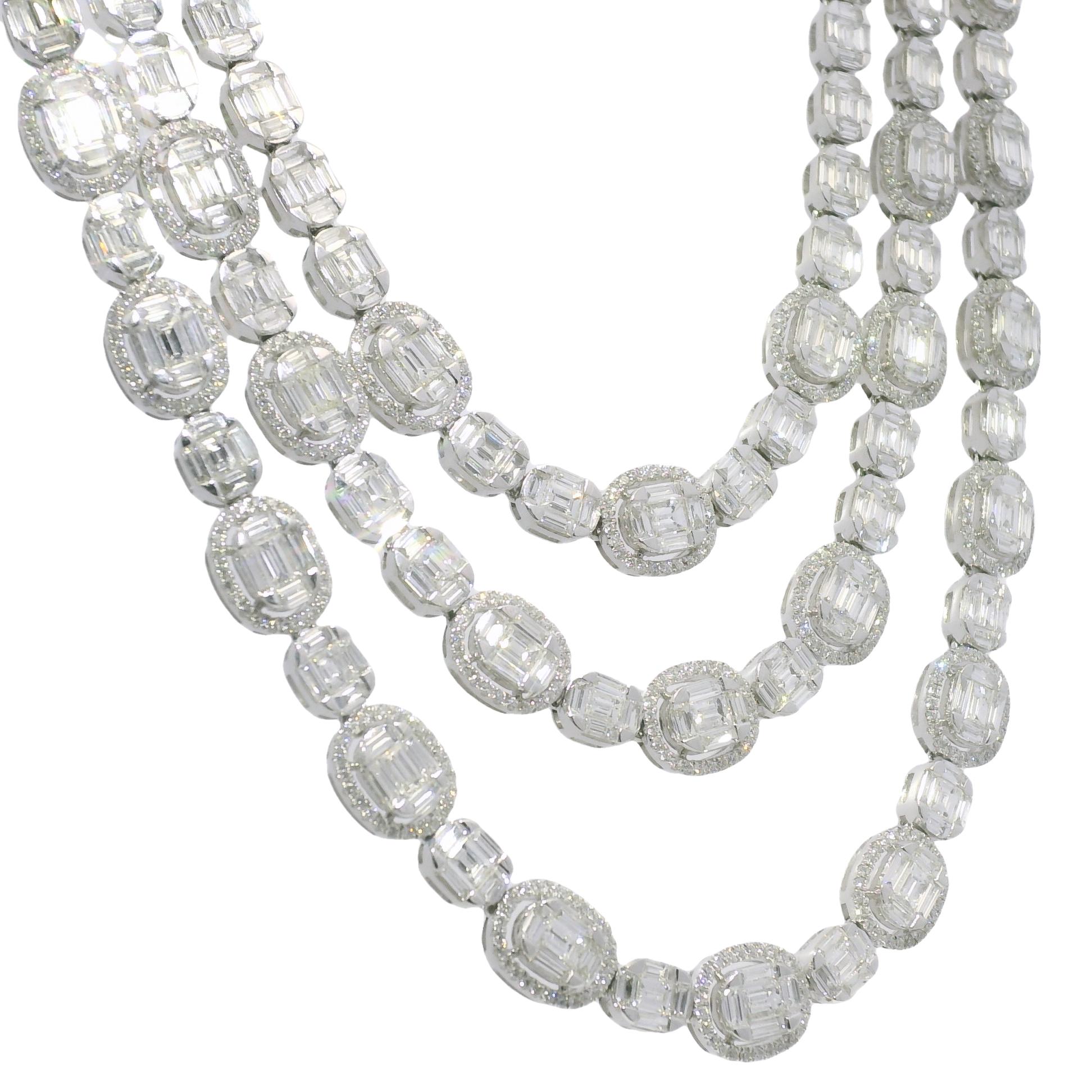Collar de 3 vueltas de oro blanco de 18 quilates con mosaico de diamantes naturales de 22,97 quilates

Este collar de 3 vueltas con mosaico de diamantes de 18 quilates es una auténtica obra maestra, fabricada en oro de 18 quilates. Su llamativo
