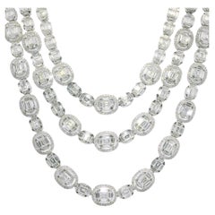 Natural 22.97 Carat Diamond Mosaic 3-Strand 18-Karat Necklace In Stock