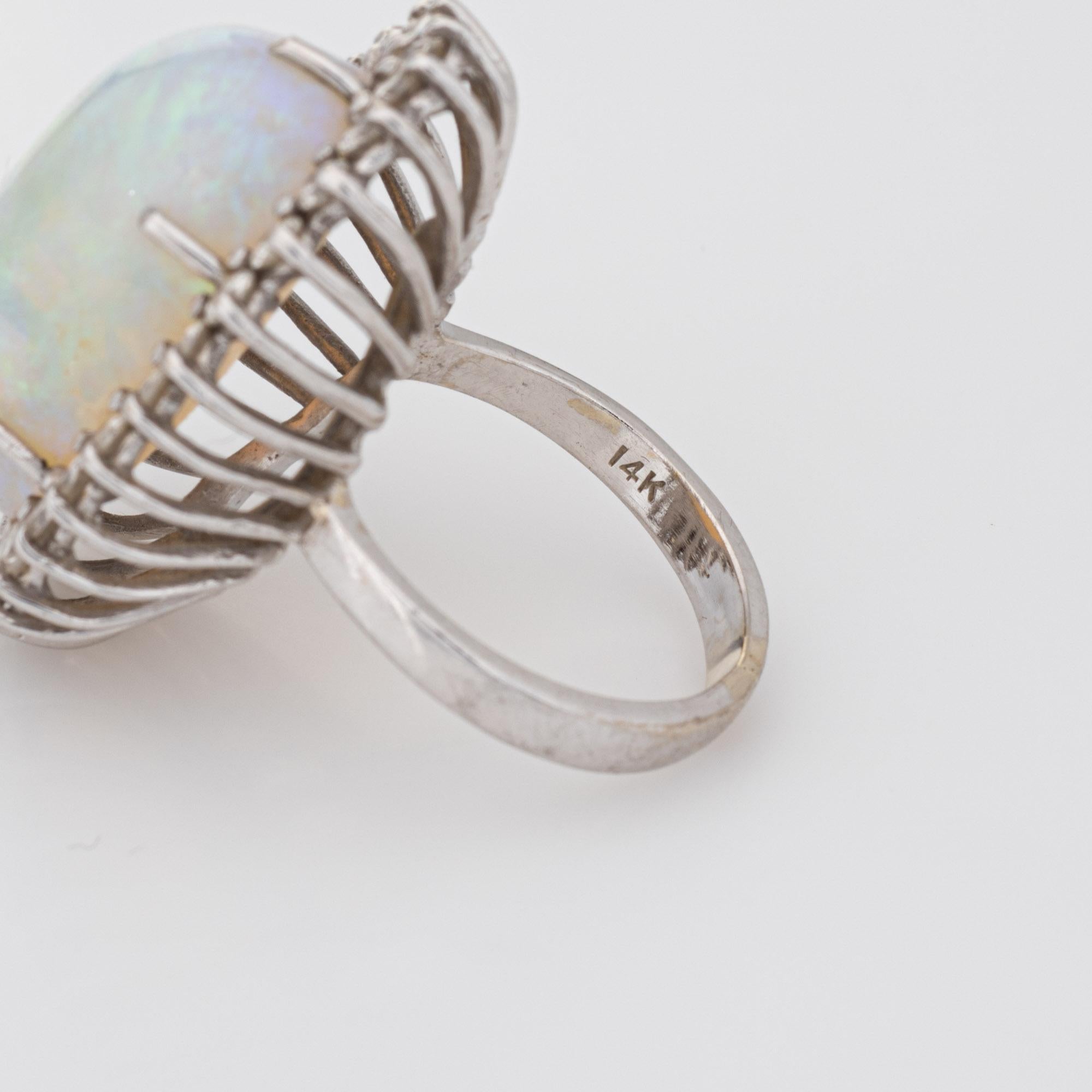 Cabochon Natural 22ct Opal Ring Vintage 14k White Gold Large Oval Cocktail Jewelry For Sale