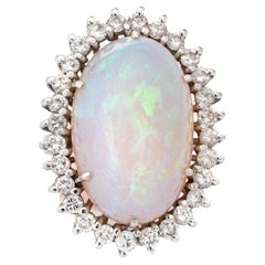Natural 22ct Opal Ring Retro 14k White Gold Large Oval Cocktail Jewelry