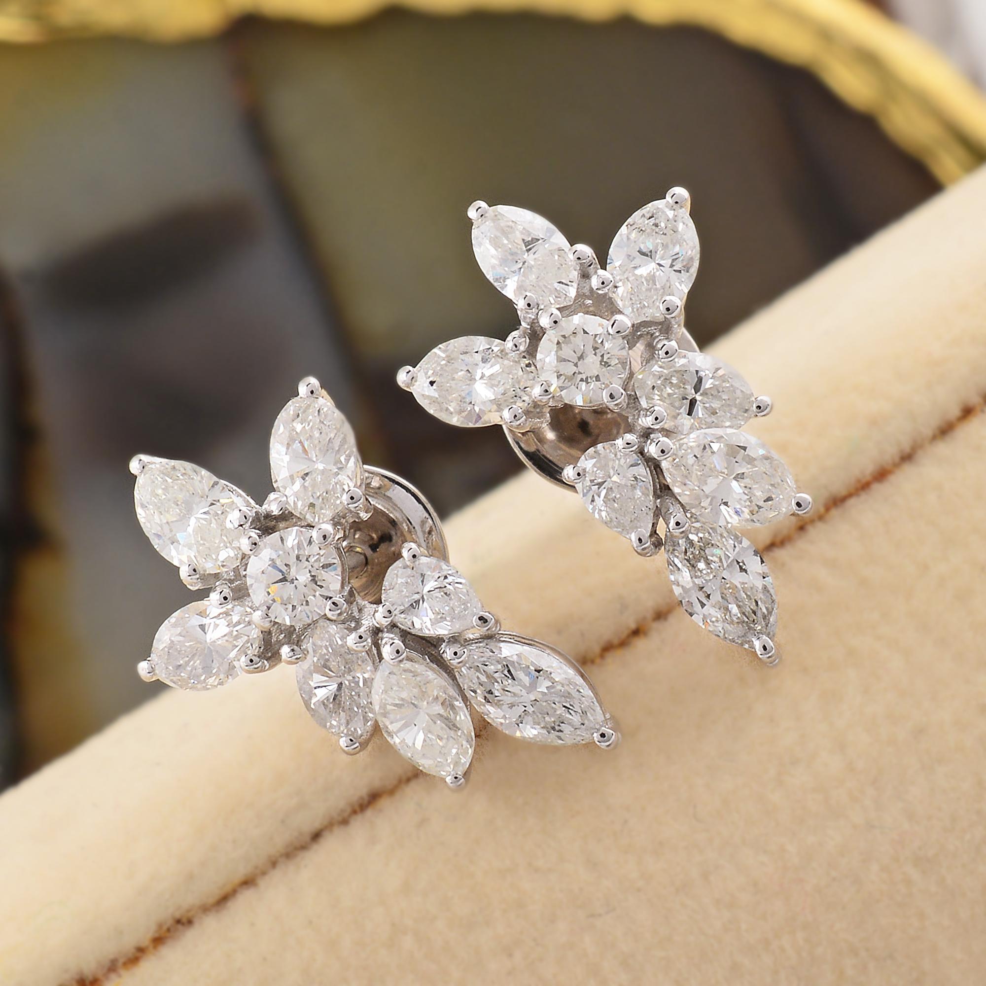 Modern Natural 2.3 Carat SI/H Multi Brilliant Cut Diamond Cluster Earrings White Gold For Sale
