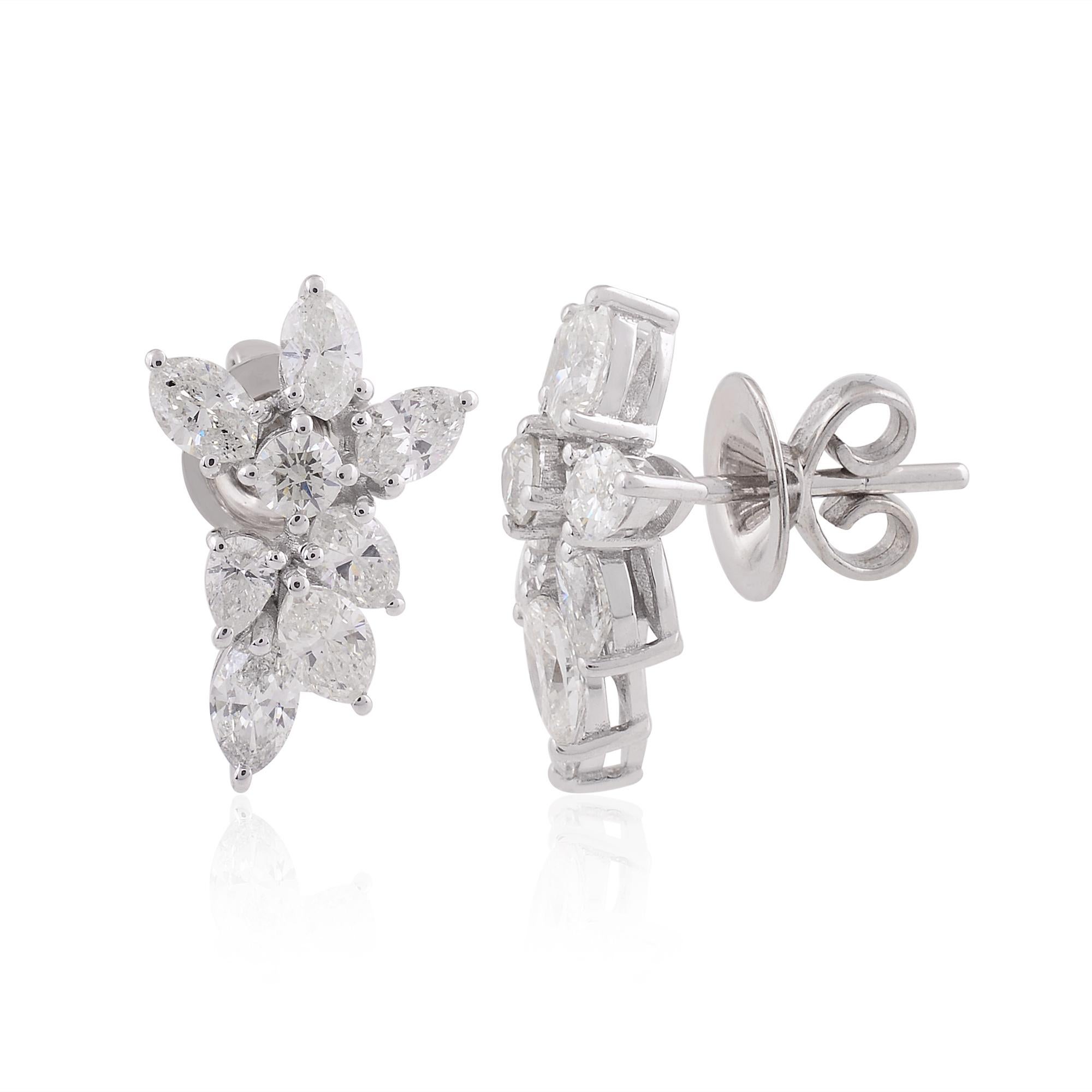 Pear Cut Natural 2.3 Carat SI/H Multi Brilliant Cut Diamond Cluster Earrings White Gold For Sale