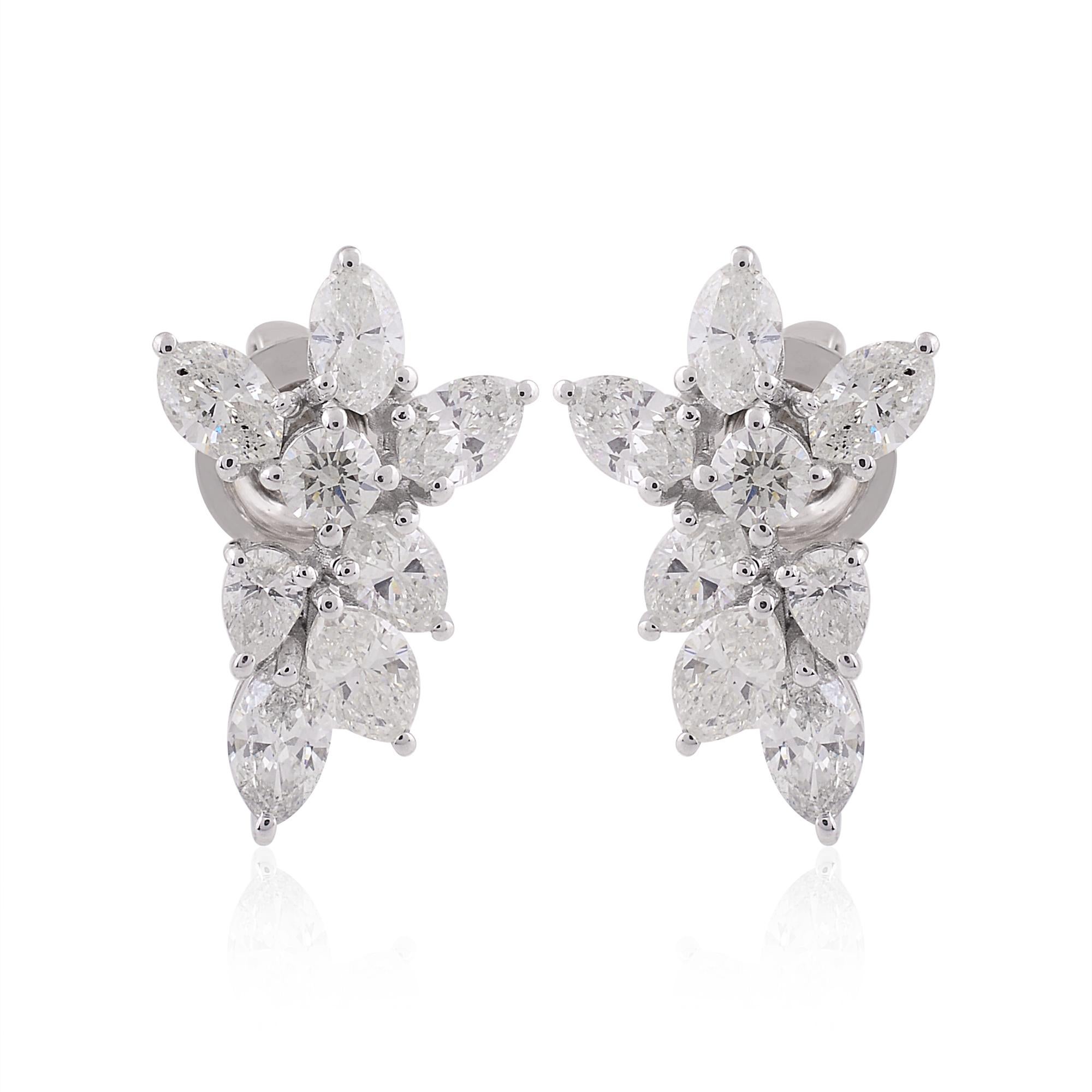 Natural 2.3 Carat SI/H Multi Brilliant Cut Diamond Cluster Earrings White Gold In New Condition For Sale In Diera, Dubai