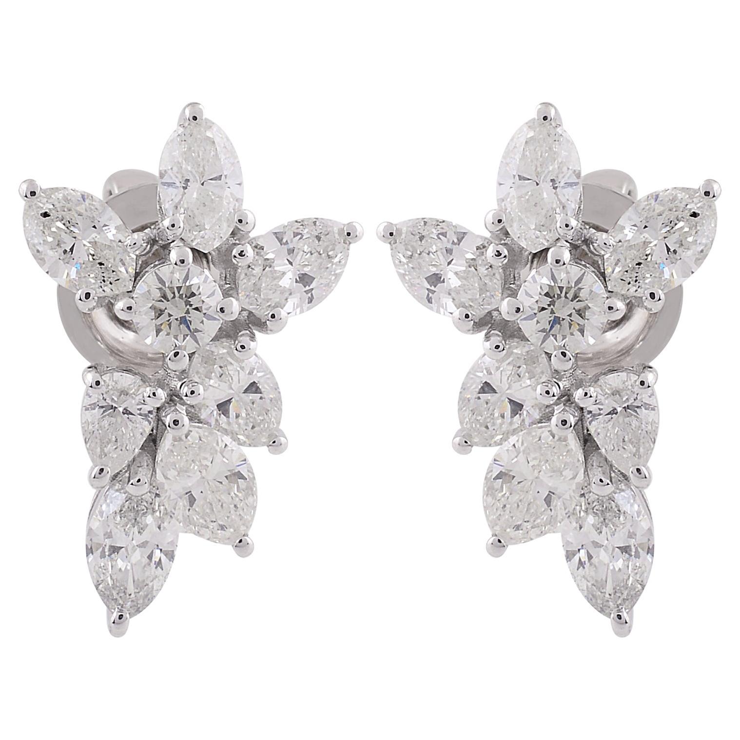 Natural 2.3 Carat SI/H Multi Brilliant Cut Diamond Cluster Earrings White Gold For Sale