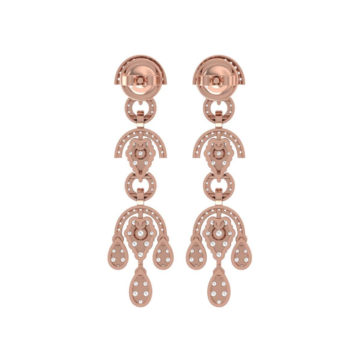 Modern Natural 2.30 Carat SI/H Round Brilliant Cut Diamond Earrings 18 Karat Rose Gold For Sale