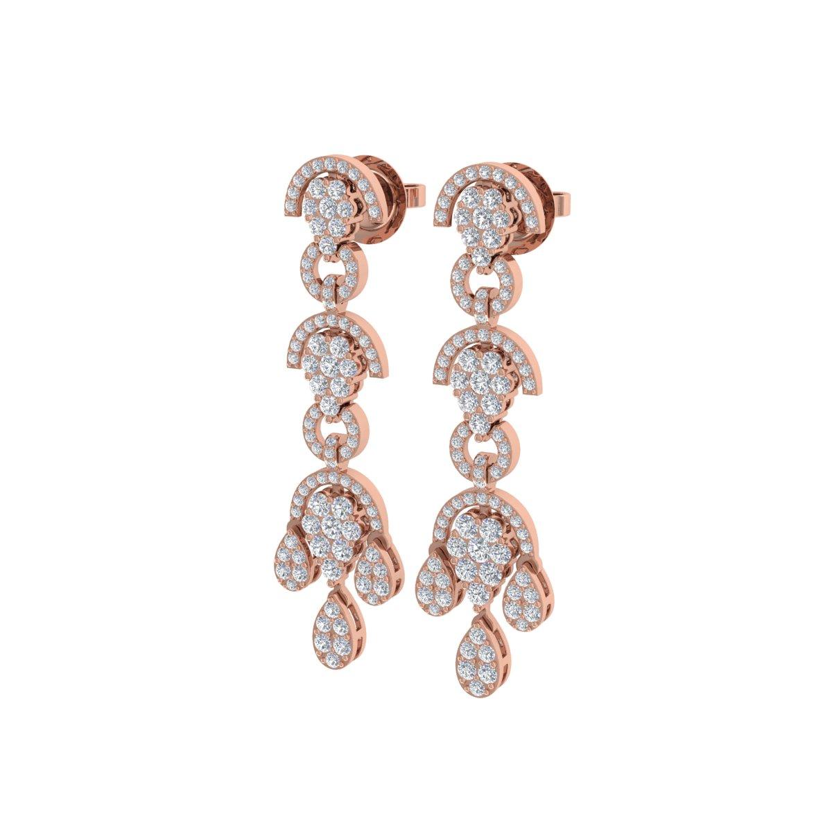Round Cut Natural 2.30 Carat SI/H Round Brilliant Cut Diamond Earrings 18 Karat Rose Gold For Sale