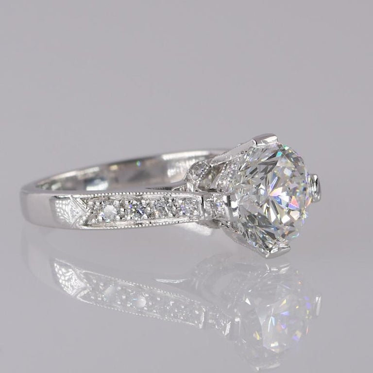 Natural 2.31 TCW Diamond Platinum SI1 F GIA 2.01 Center Engagement Ring ...