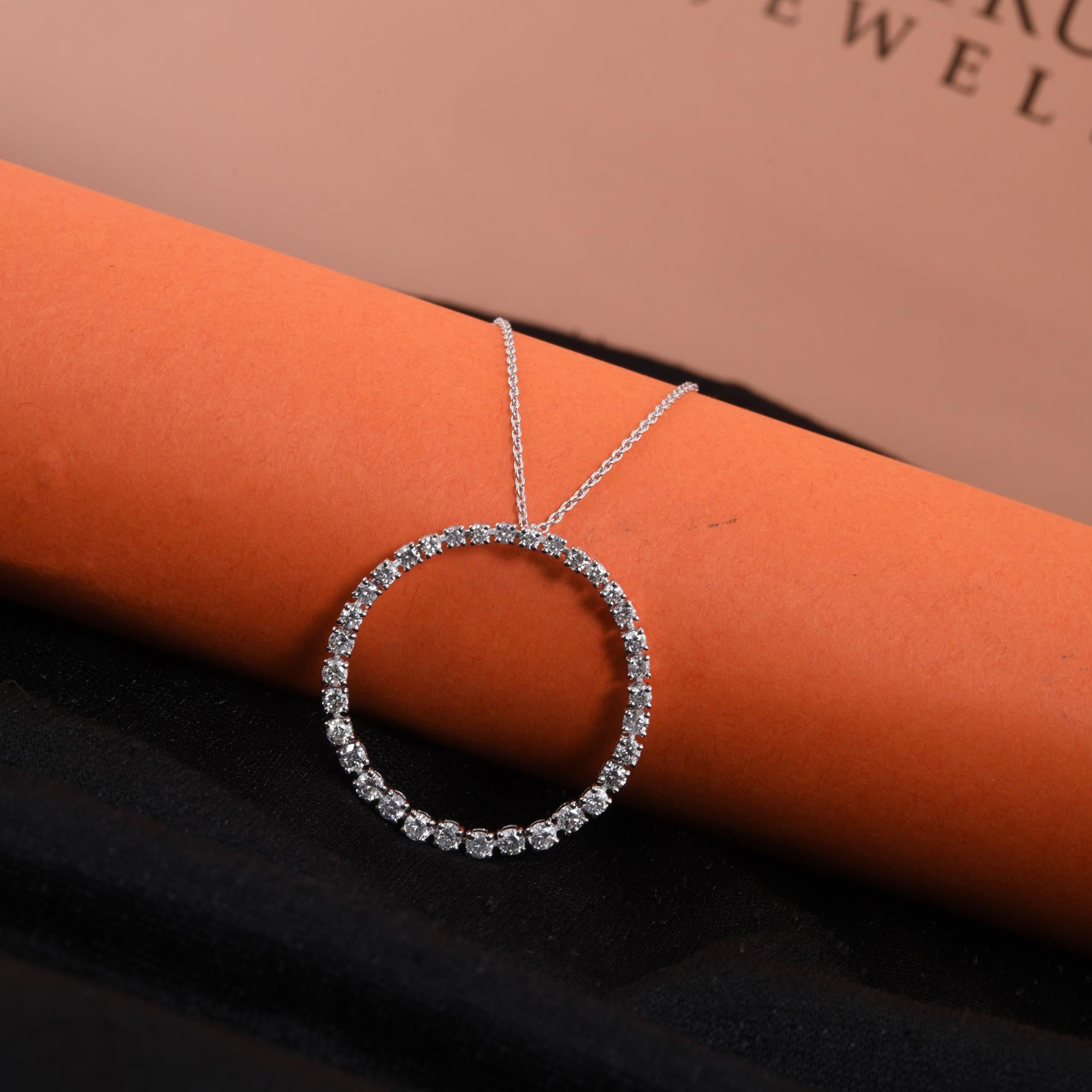 Modern Natural 2.32 Carat Diamond Circle Pendant Necklace 14 Karat White Gold Jewelry For Sale
