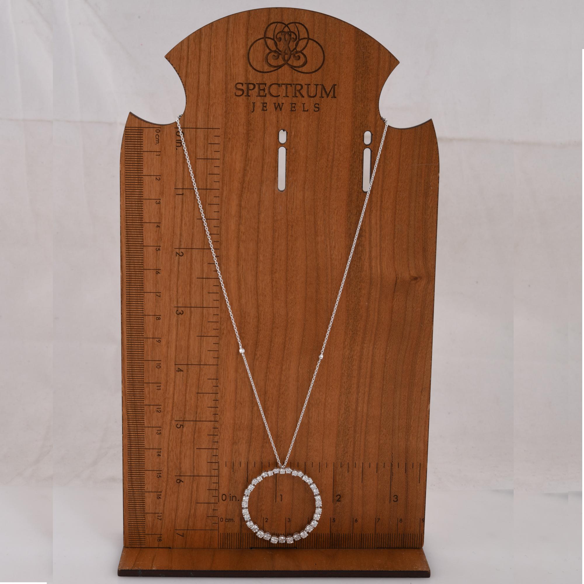 Round Cut Natural 2.32 Carat Diamond Circle Pendant Necklace 14 Karat White Gold Jewelry For Sale