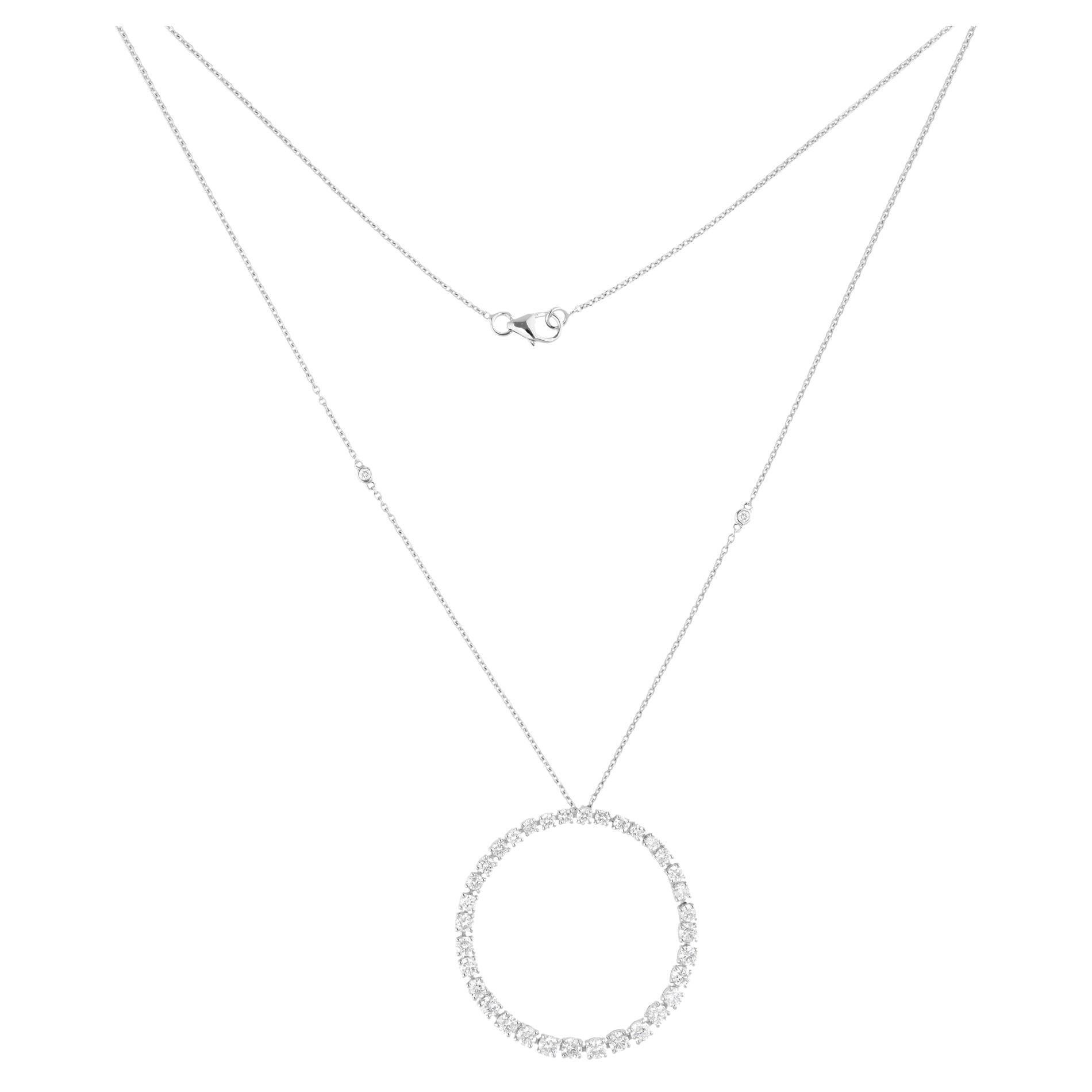 Collar Colgante Círculo Diamante Natural 2,32 Quilates Joyería Oro Blanco 18 Kilates en venta