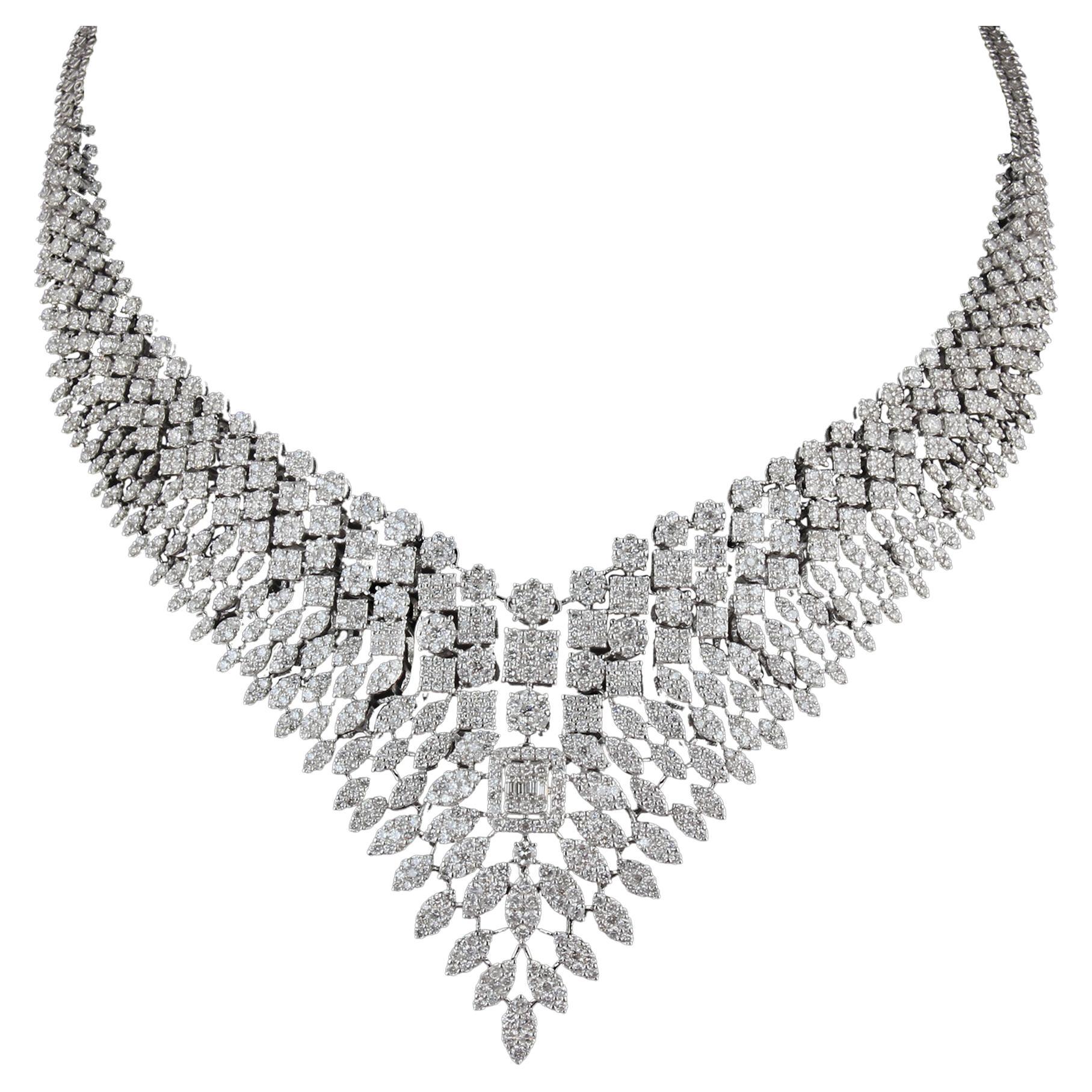 Natural 23.20 Carat Diamond Choker Necklace 18 Karat White Gold Handmade Jewelry For Sale