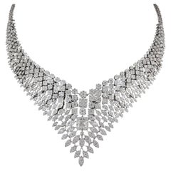 Collier ras du cou en or blanc 18 carats avec diamants naturels de 23,20 carats, fabrication artisanale