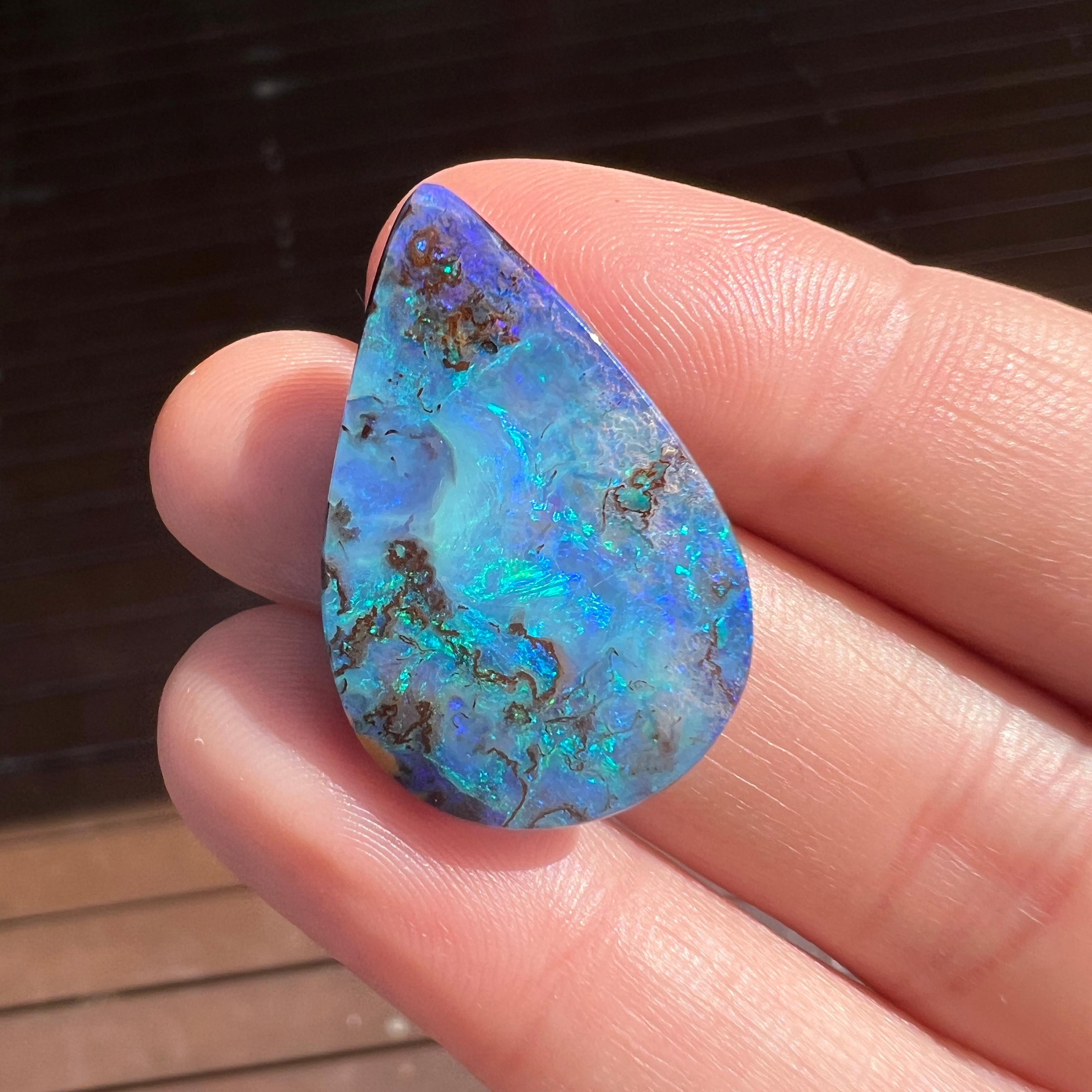 Natural 23.20 Ct large teardrop boulder opal mined by Sue Cooper For Sale 2