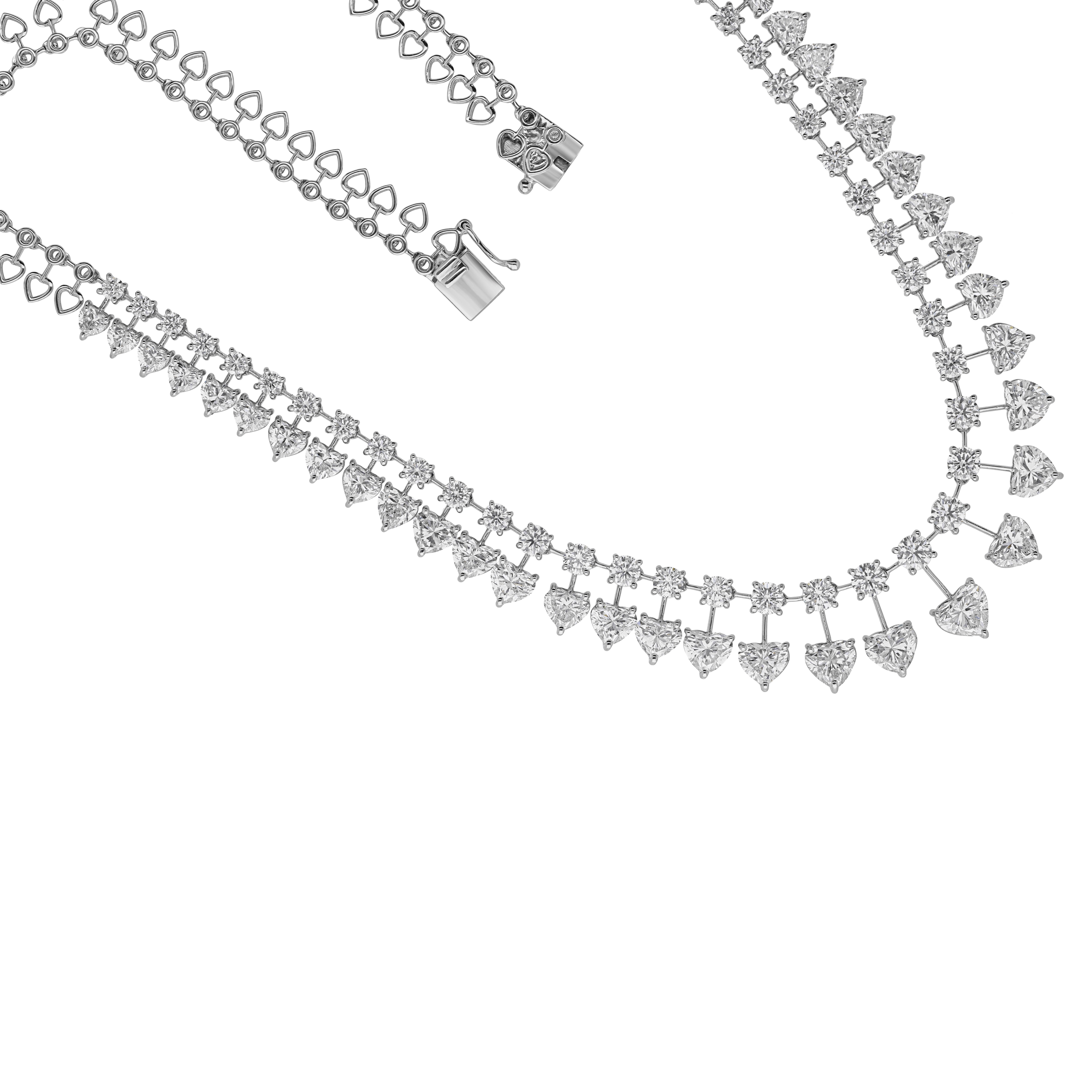 Nature 23.26 Carat SI/H Heart Round Shape Diamond Necklace Or blanc 18 Karat en vente 2