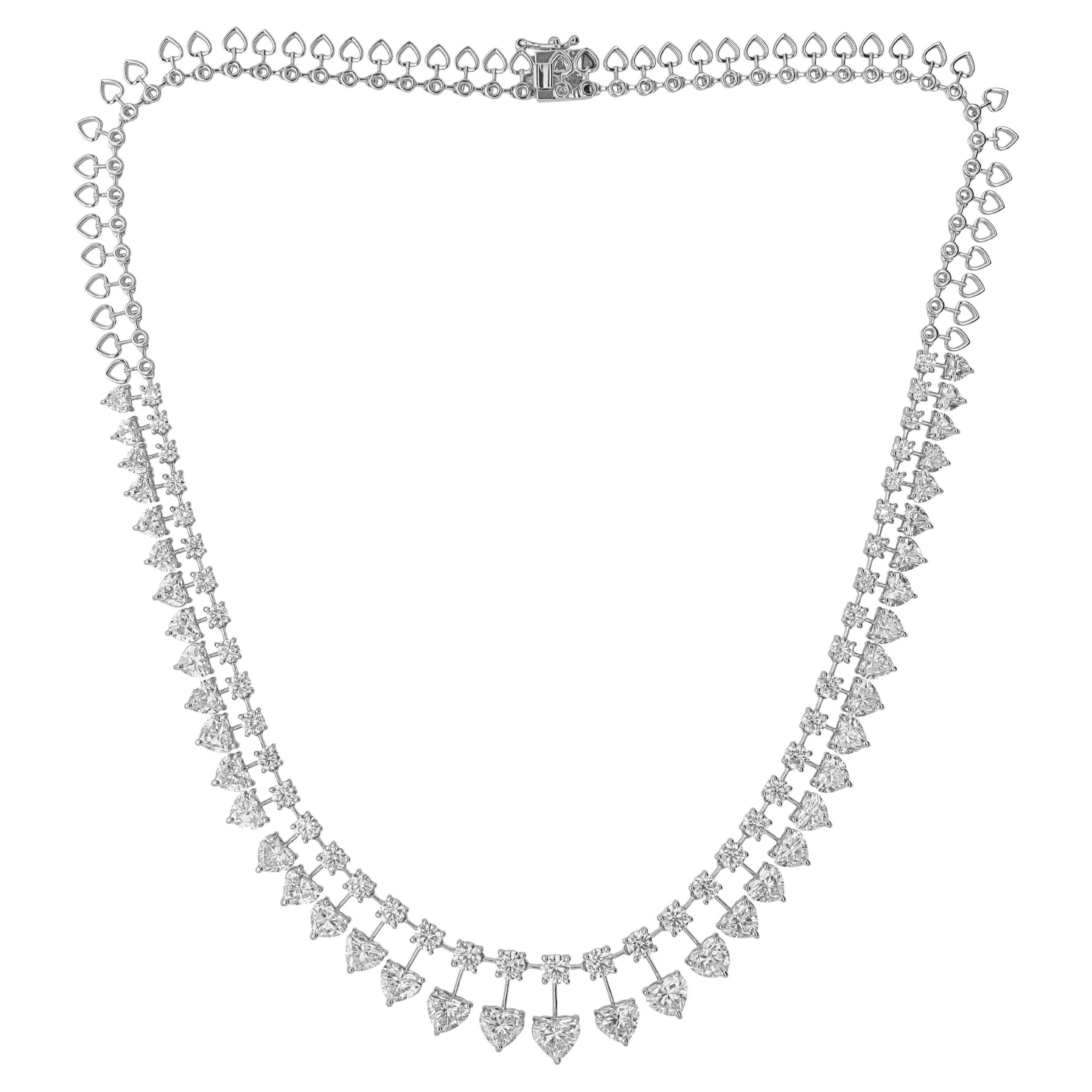 Nature 23.26 Carat SI/H Heart Round Shape Diamond Necklace Or blanc 18 Karat