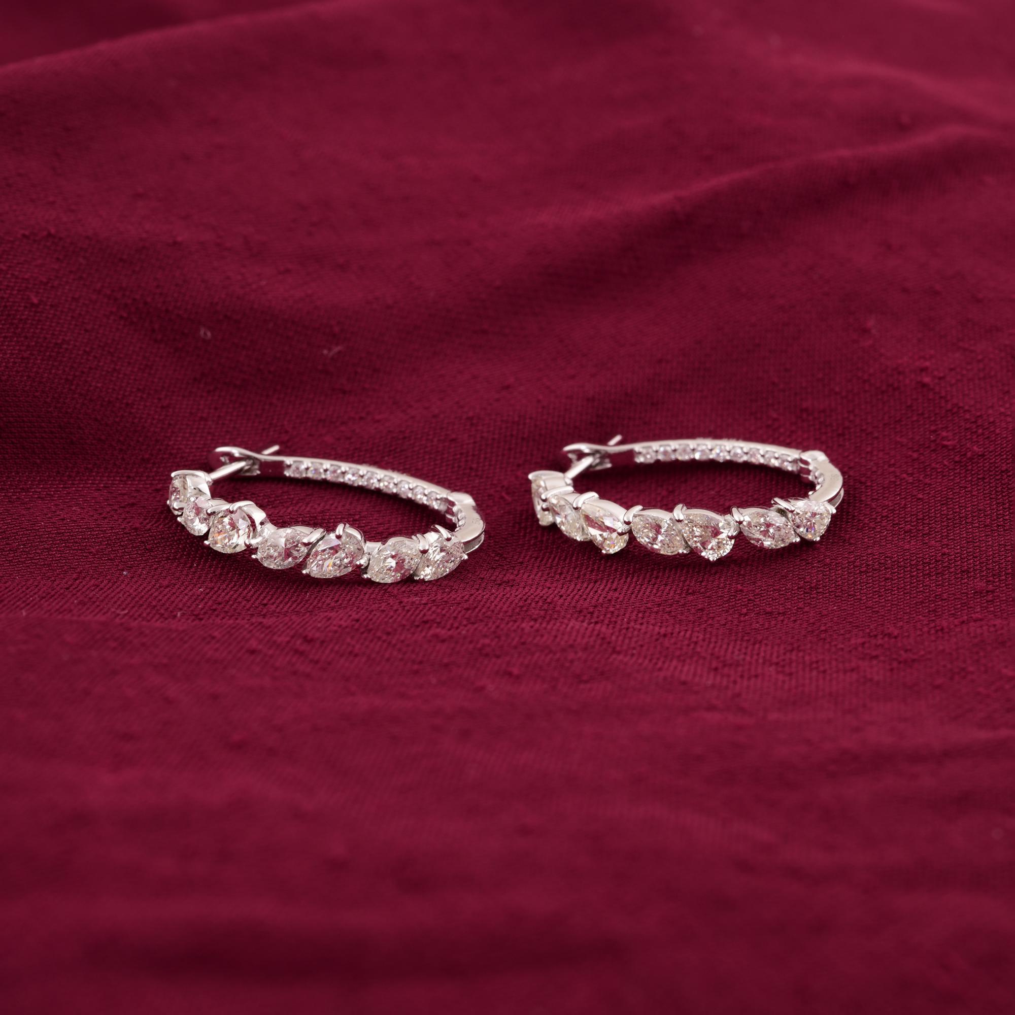 Modern Natural 2.33 Carat SI Clarity HI Color Diamond Hoop Earrings 18 Karat White Gold For Sale