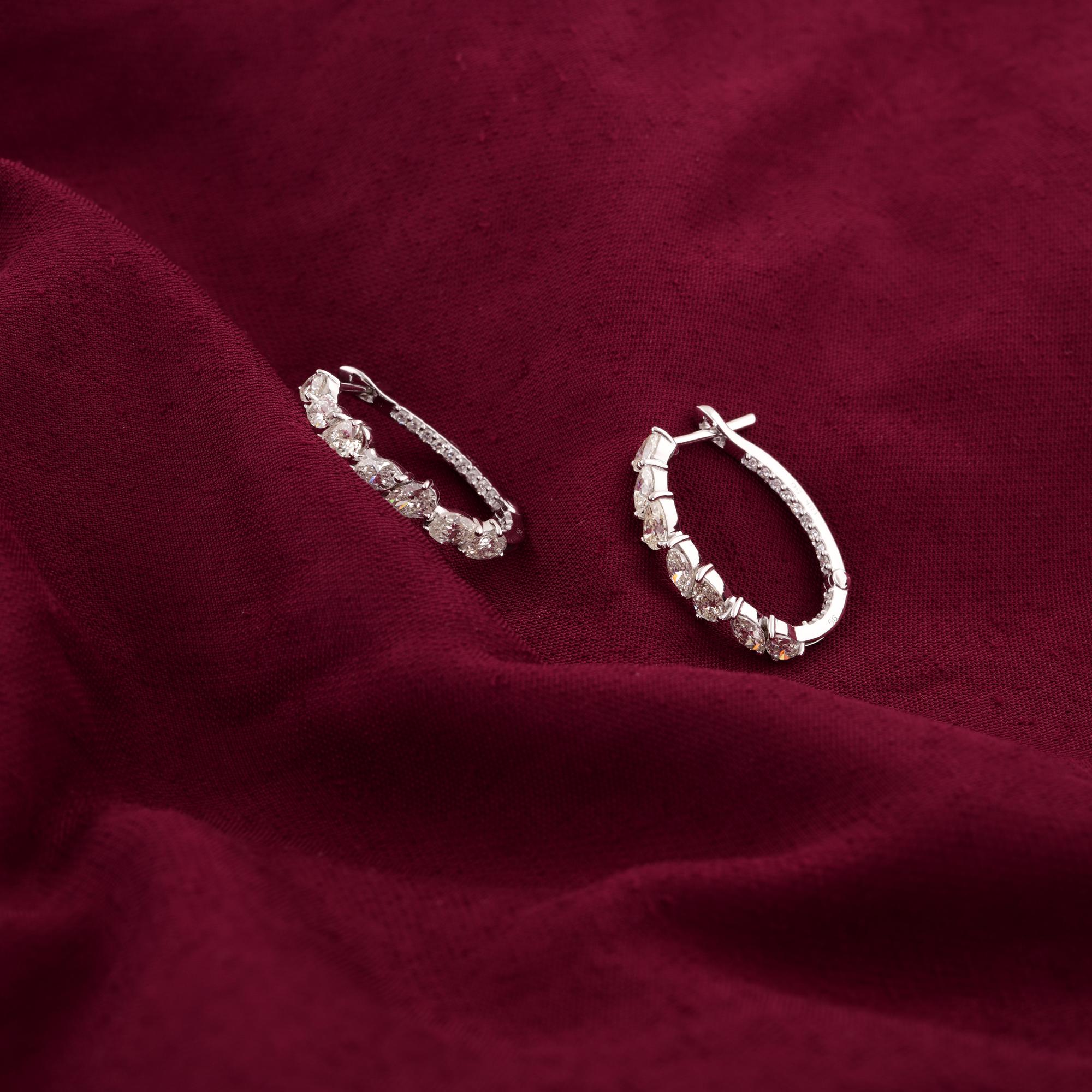Pear Cut Natural 2.33 Carat SI Clarity HI Color Diamond Hoop Earrings 18 Karat White Gold For Sale