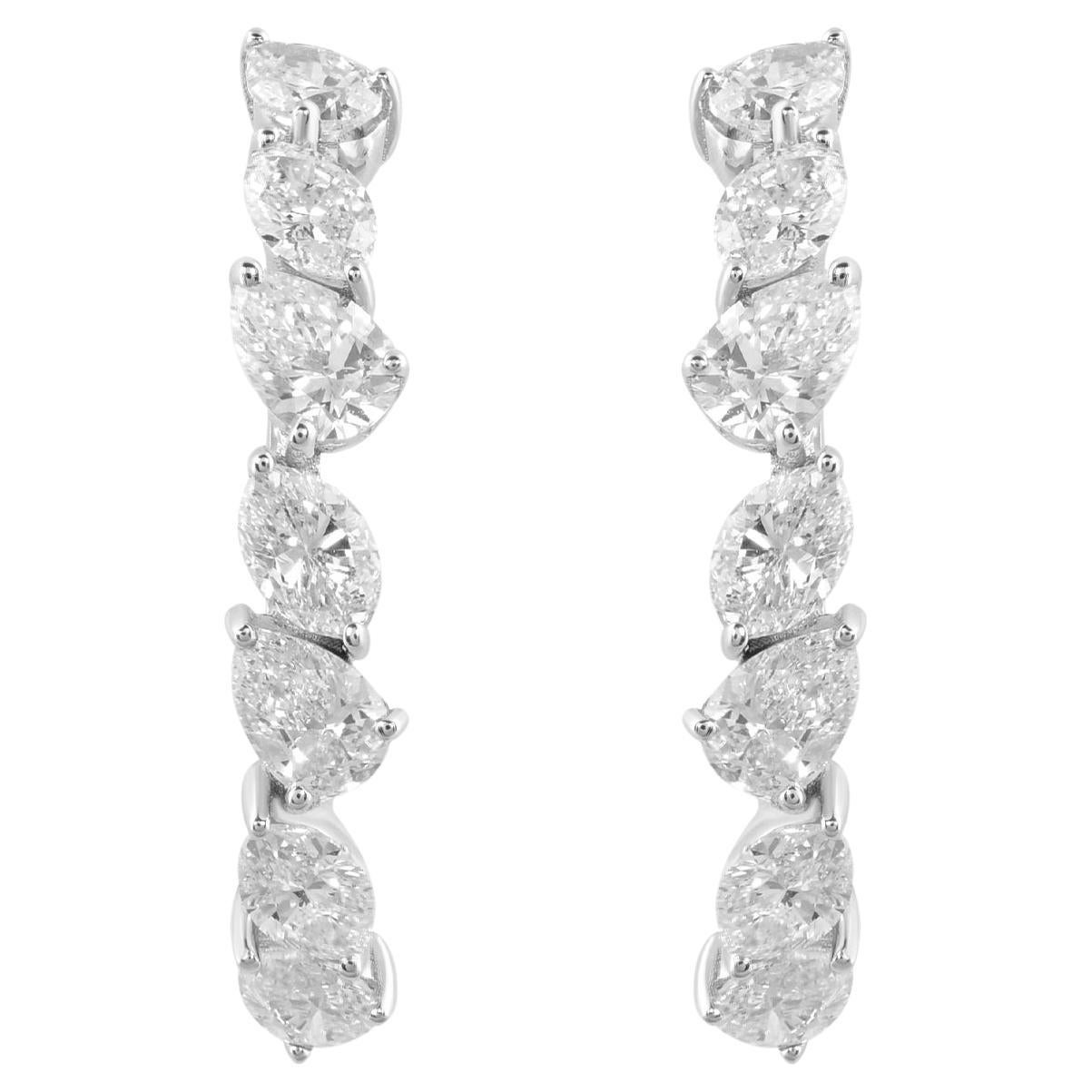 Natural 2.33 Carat SI Clarity HI Color Diamond Hoop Earrings 18 Karat White Gold For Sale