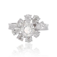 Floral Cluster Natural Diamond Ring, 2.33 Carats, 18K White Gold Jewelry