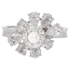 Natural 2.33 Carat SI/H Solitaire Round Diamond Cluster Ring 18 Karat White Gold