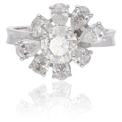 Floral Cluster Natural Diamond Ring, 2.33 Carats, 18K White Gold Jewelry