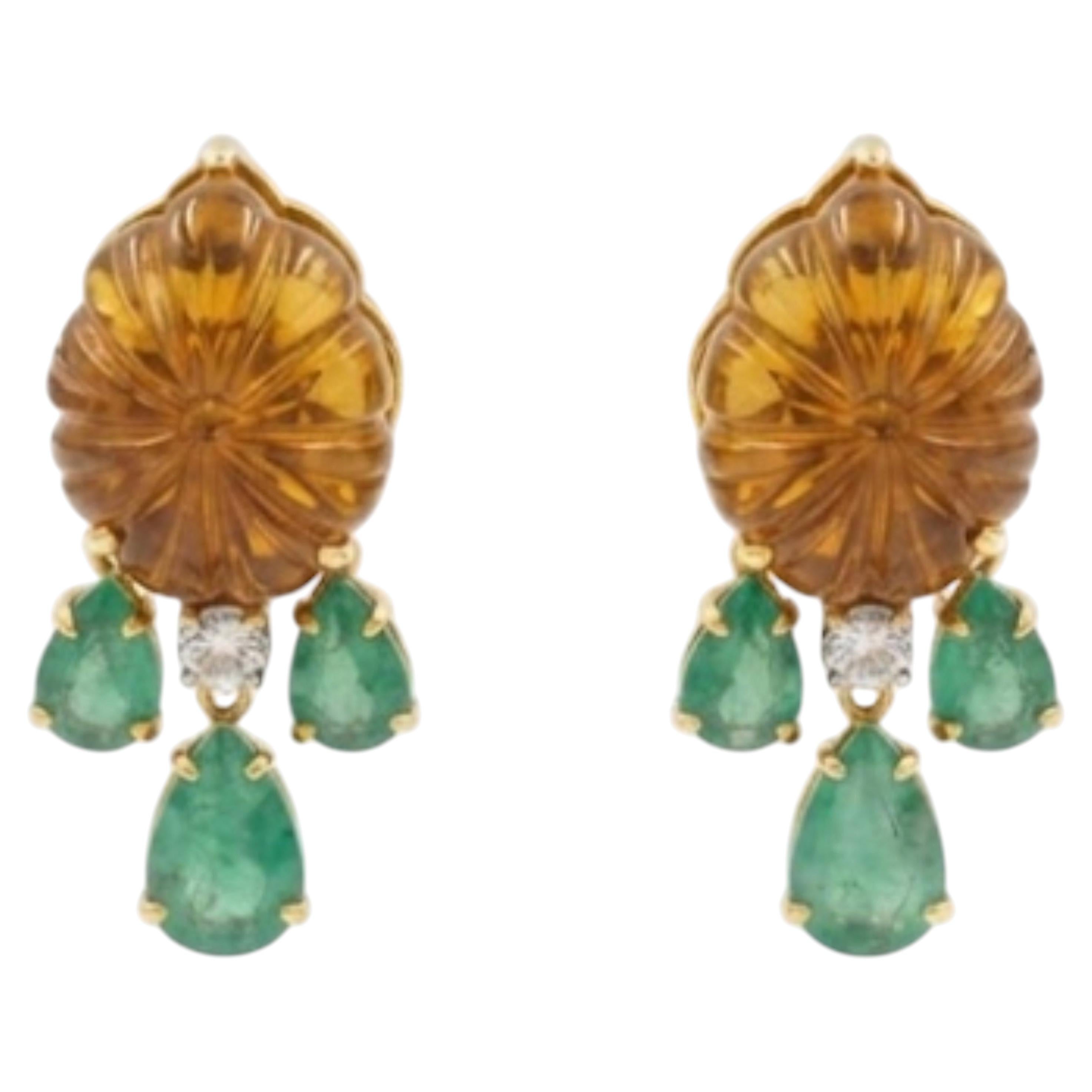 Natural 23.41CTS Emerald & 0.41CTS Diamond Earring in 18K Gold