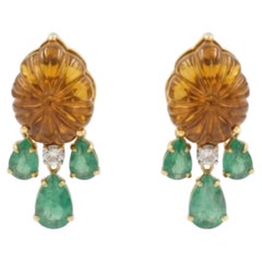 Natural 23.41CTS Emerald & 0.41CTS Diamond Earring in 18K Gold
