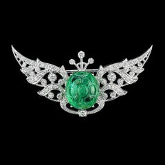 Natürliche 23::45 Karat geschnitzte Smaragd-Diamant-Brosche