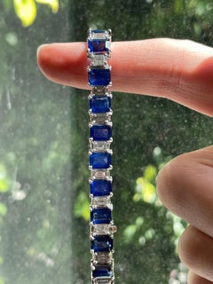 Natural 23.48ct Sapphire/6.16 Carat Natural Diamond Emerald Cut Tennis Bracelet