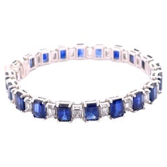 Natural 23.48ct Sapphire/6.16 Carat Natural Diamond Emerald Cut Tennis Bracelet