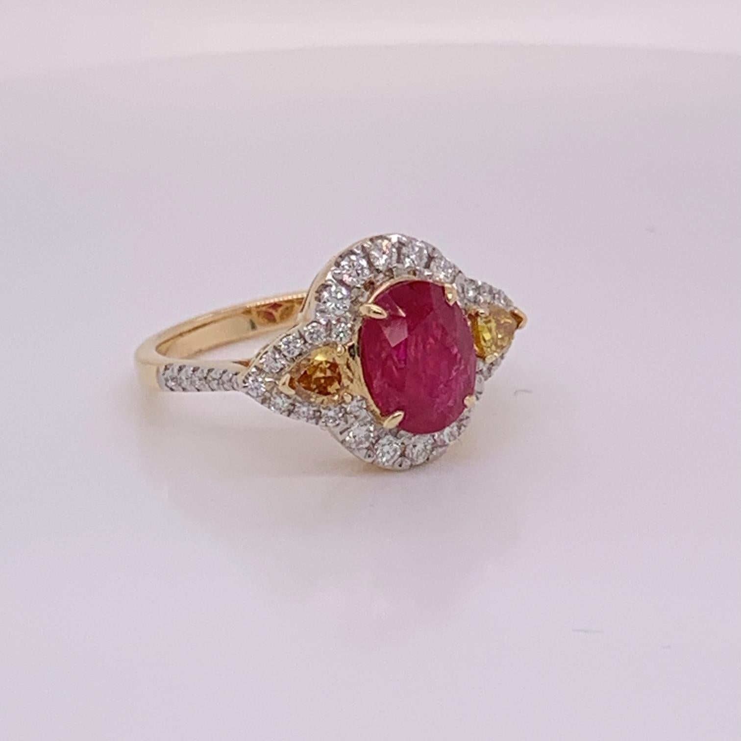Art Deco Natural 2.35 Carat Oval Ruby and Diamonds Ring