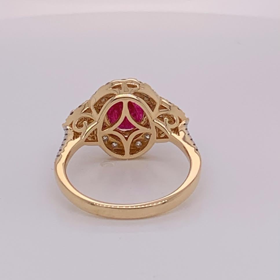 Oval Cut Natural 2.35 Carat Oval Ruby and Diamonds Ring