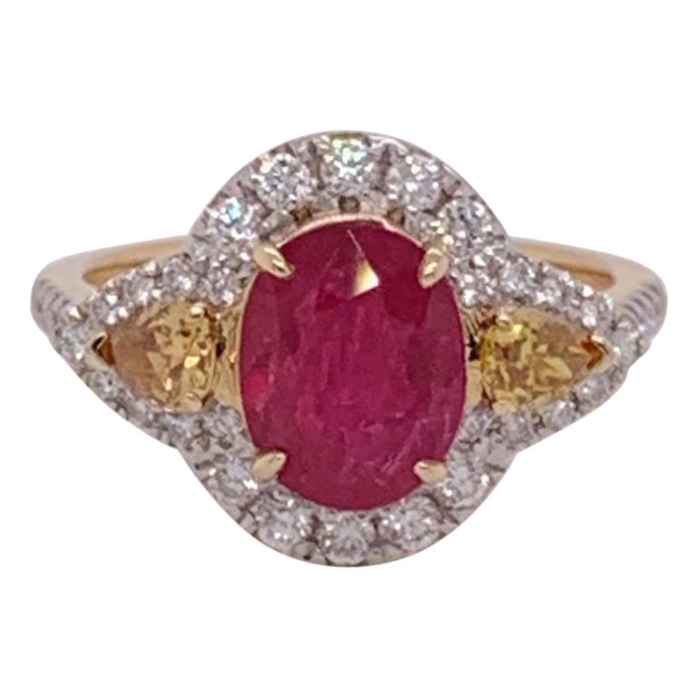 Natural 2.35 Carat Oval Ruby and Diamonds Ring